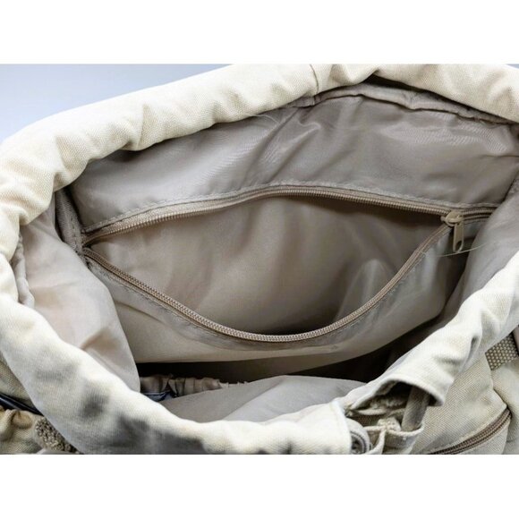 Eddie Bauer Beige Canvas Diaper Backpack With Leather Bottom & Multiple Pockets - Picture 7 of 9